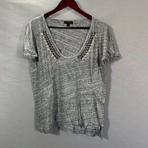 J Crew Top Womens Medium Embellished Tee Shirt Short Sleeve Beaded Vneck